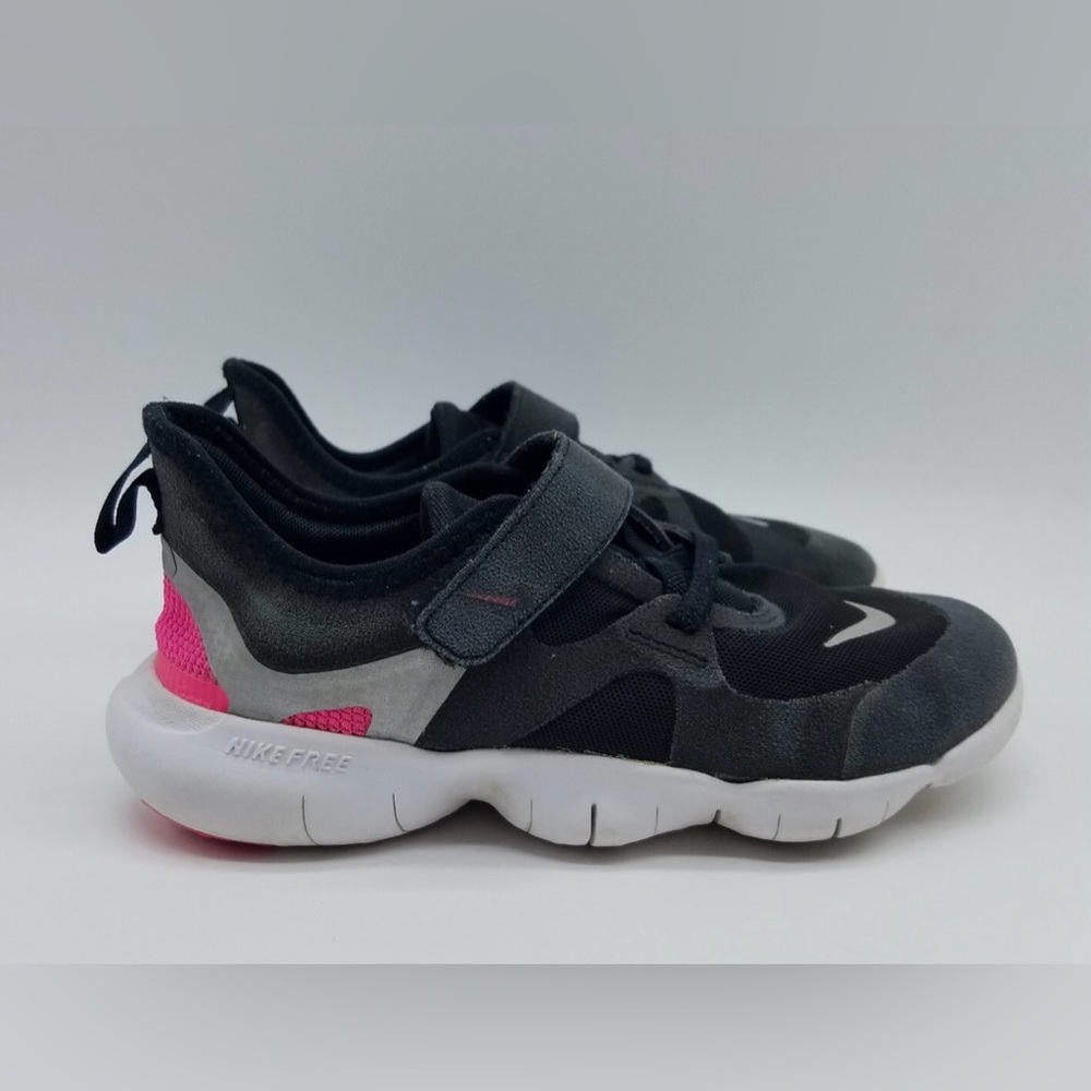 Nike Free RN 5.0 PSV Black Pink Strap Slip On Sneakers Shoes- Kids Girls 11C